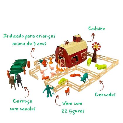 Imagem de Fazendinha Mundo Gulliver Original Com 22 Figuras, Celeiro Cercas Carroça, Cenário Playset Fazenda