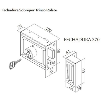 Imagem de Fech. Sobrepor - 370 Trinco Rolete p/ portão de Bater - 0347