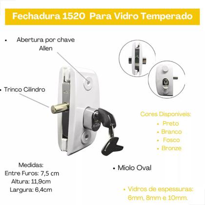 Imagem de Fechadura 1520 Porta De Abrir Vidro Temperado Blindex Branco