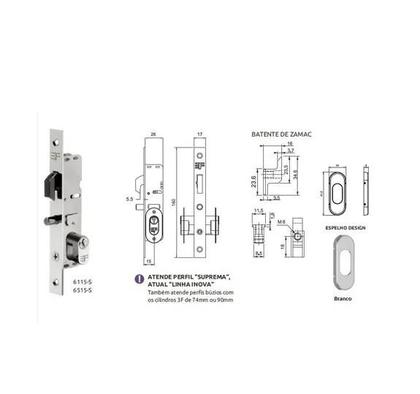 Imagem de Fechadura 3f Correr Bico De Papagaio Aluminio Suprema 6115-s