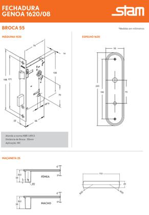 Imagem de Fechadura 55mm (1601/35 1610/35 1620/35) Inox Espelho Largo Stam