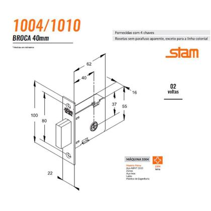 Imagem de Fechadura Auxiliar 1004 Dupla Cromada com 4 Chaves Stam