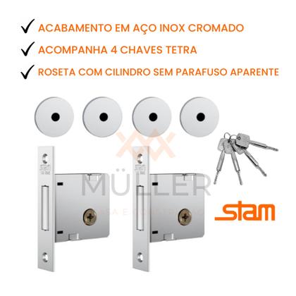 Imagem de Fechadura Auxiliar Trava p/ Porta Madeira 1004 Par Tetra Stam