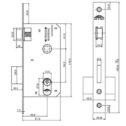 Imagem de Fechadura DAMA Externa Cromada Arouca Roseta Quadrada Inox