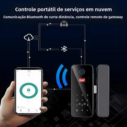 Imagem de Fechadura De Porta De Vidro Inteligente Tuya Com Impressão Digital, Senha, Cartão IC E Controle