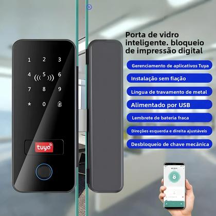 Imagem de Fechadura De Porta De Vidro Inteligente Tuya Com Impressão Digital, Senha, Cartão IC E Controle