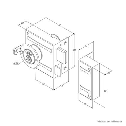 Imagem de Fechadura de Sobrepor 1701/80 Tetra Chave Preto Fosco com Espelho Cromado Stam