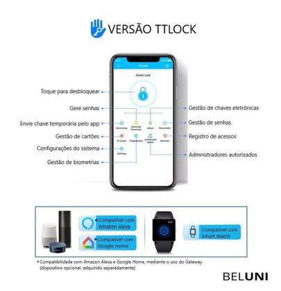 Imagem de Fechadura Digital Biométrica Beluni Black Pivotante 437 Bluetooth Smart TTLock