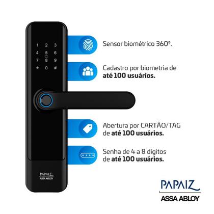 Imagem de Fechadura Digital Biométrica Papaiz SL150 Embutir Touch Senha Cartão RFID Tag Eletrônica