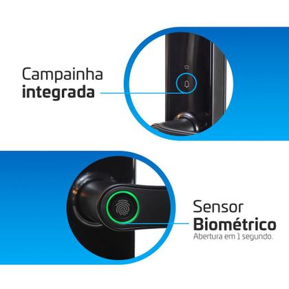 Imagem de Fechadura Digital Biométrica Papaiz SL150 Embutir Touch Senha Cartão RFID Tag Eletrônica