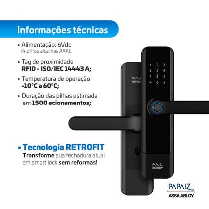 Imagem de Fechadura Digital Biométrica Papaiz SL150 Embutir Touch Senha Cartão RFID Tag Eletrônica