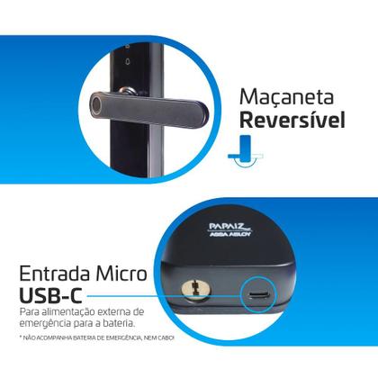 Imagem de Fechadura Digital Biométrica Papaiz SL150 Embutir Touch Senha Cartão RFID Tag Eletrônica