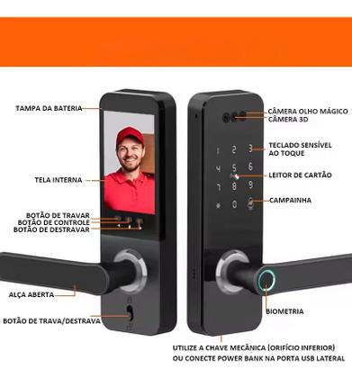 Imagem de Fechadura Digital Eletrônica Reconhecimento facial biometria mini ideal apartamento Wifi - SA-FD25