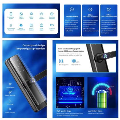 Fechadura Digital Inteligente Tuya Zigbee Smart Lock RF433 A270 Shark Blue Imagem de Fechadura Digital Inteligente Tuya Zigbee Smart Lock RF433 A270 Shark Blue