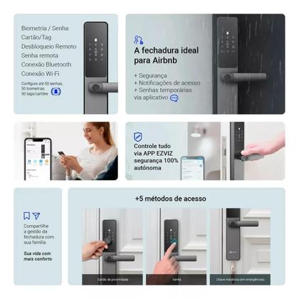 Imagem de Fechadura Digital Wifi c/ biometria DL05 Ezviz à prova Dágua