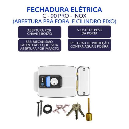 Imagem de Fechadura eletrica hdl c-90 pro - abertura para fora aj botao inox