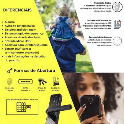 Imagem de Fechadura eletrônica biométrica inteligente touch com controle via aplicativo remoto