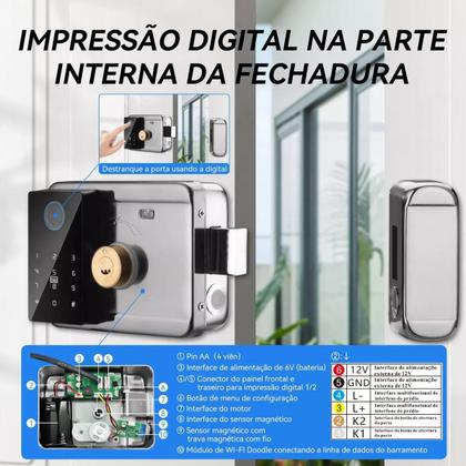 Imagem de Fechadura Eletrônica Com Impressão Digital De Porta De Ferro Preta Grafiti Resistente À Água Intelar 