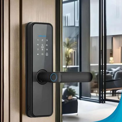 Imagem de Fechadura Eletrônica com Trava Automática e Leitor Biométrico Pronto Estoque