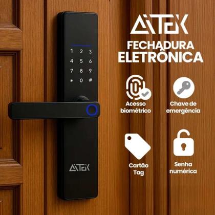 Imagem de Fechadura Eletrônica com Trava Automática e Leitor Biométrico Pronto Estoque
