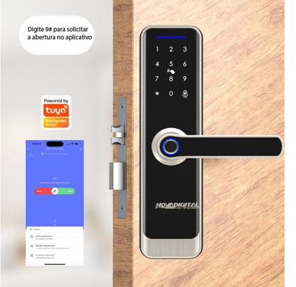 Imagem de Fechadura Eletrônica Inteligente Wifi Novadigital Biometria Digital App Senha Cartão Magnético Touch Automação Tuya Smart Life Preta