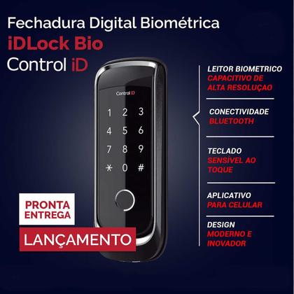Imagem de fechadura eletronica para portão digital porta madeira biometrica interna externa sobrepor controlid