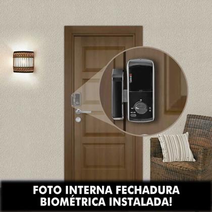 Imagem de fechadura eletronica para portão digital porta madeira biometrica interna externa sobrepor controlid