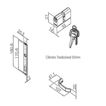 Imagem de Fechadura Estreita Externa Pado 661 Preta Magnum