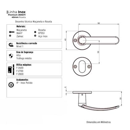 Imagem de Fechadura Externa Inox Polido Cromada Redonda 2600/11-IP Premium ALIANÇA