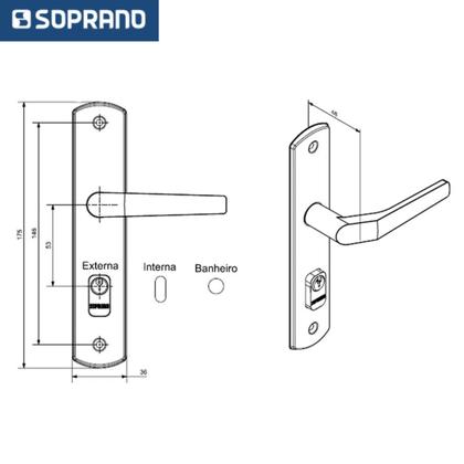 Imagem de Fechadura interna popline reta cromado esp26 40x53 soprano