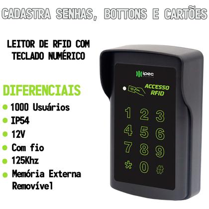 Imagem de Fechadura Magnética Porta Vidro Blindex Teclado Rfid 10Tags + 3 Botoeiras sem Fio Preta