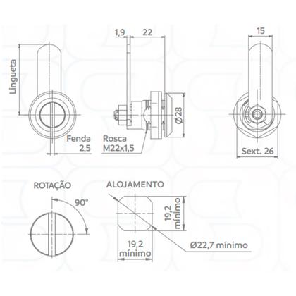 Imagem de Fechadura para Painel Elétrico Fecho Lingueta 35mm Soprano