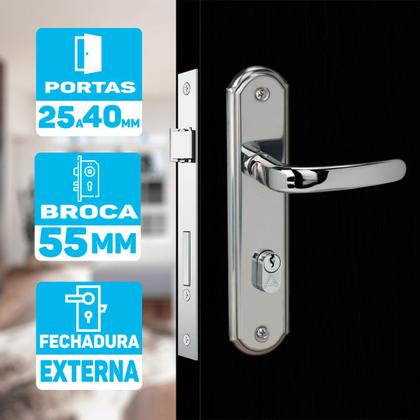 Imagem de Fechadura Para Porta Externa 55mm Espelho Cromado Aliança