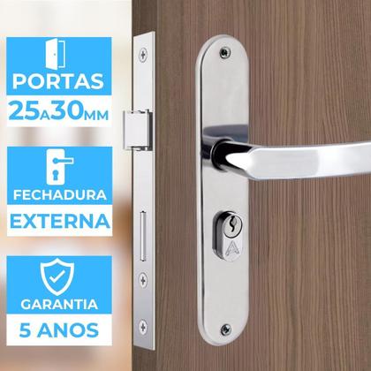 Imagem de Fechadura Para Porta Externa Perfil Aredondado Aço Inox 02Un