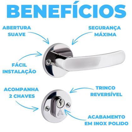 Imagem de Fechadura Para Porta Externa Perfil Redondo Aço Inox 06 Un