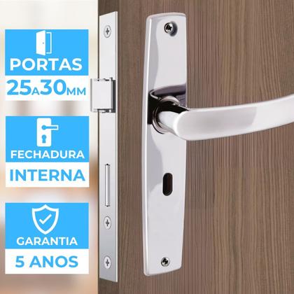 Imagem de Fechadura Para Porta Interna Aço Inox Polido Cromado + Dobradiças Aço Zincado 3.1/2"