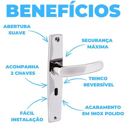 Imagem de Fechadura Para Porta Interna Aço Inox Polido Cromado + Dobradiças Aço Zincado 3.1/2"