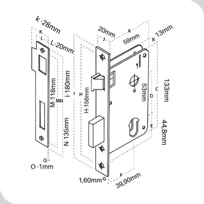 Imagem de Fechadura Para Porta Reta Cromada Quarto Banheiro ESP26 (40X53) Prata