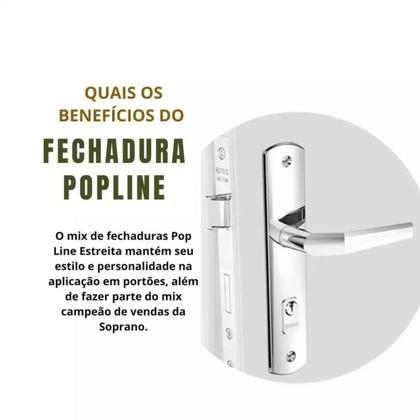 Imagem de Fechadura Popline Reta Externa Cromada ESD26 40x53 PY45 Soprano