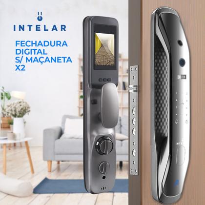Imagem de Fechadura Porta Eletrônica Externa Digital Biométrica Senha Numérica Elétrica Câmera Wifi Tela HD