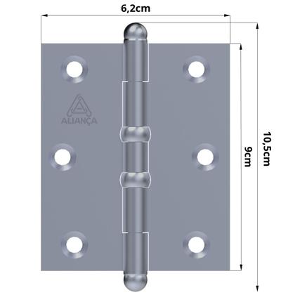 Imagem de Fechadura Porta Externa Perfil Aredondado Inox Polido Cromado  + Dobradiças Aço Zincado Pino Bola 3.1/2"