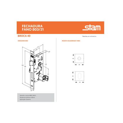 Imagem de Fechadura porta externa sala quarto stam 803/21 quadrada preto fosco 40 mm c/ cilindro / tambor / miolo
