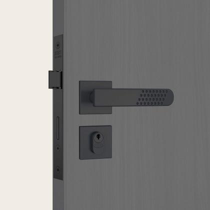 Imagem de Fechadura porta externa sala quarto stam 803/21 quadrada preto fosco 40 mm c/ cilindro / tambor / miolo