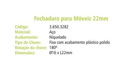 Imagem de Fechadura Porta Gaveta Armario Moveis Cromada 22mm