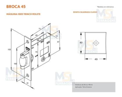 Imagem de Fechadura Porta Pivotante Rolete Tetra 1005 Roseta Quadrada Stam