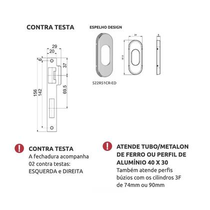 Imagem de Fechadura Rolete Perfil Estreito 21mm Cilindro 50mm Branco 522R51BR-ED 3F