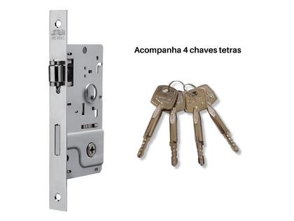 Fechadura Rolete Pivotante Tetra Stam 800 Roseta Redonda + Dobradiça Pino Pivotante 150kg Imagem de Fechadura Rolete Pivotante Tetra Stam 800 Roseta Redonda + Dobradiça Pino Pivotante 150kg