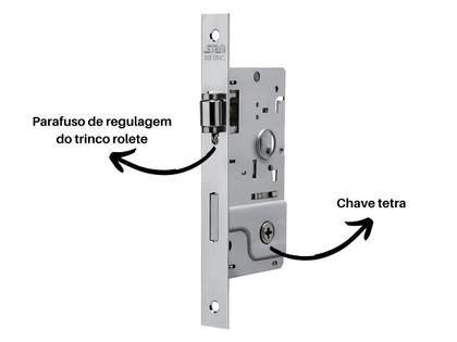 Fechadura Rolete Pivotante Tetra Stam 800 Roseta Redonda + Dobradiça Pino Pivotante 150kg Imagem de Fechadura Rolete Pivotante Tetra Stam 800 Roseta Redonda + Dobradiça Pino Pivotante 150kg