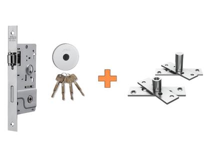 Fechadura Rolete Pivotante Tetra Stam 800 Roseta Redonda + Dobradiça Pino Pivotante 150kg Imagem de Fechadura Rolete Pivotante Tetra Stam 800 Roseta Redonda + Dobradiça Pino Pivotante 150kg