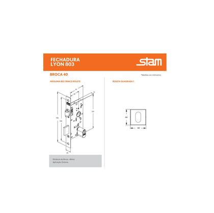 Imagem de Fechadura rolete porta pivotante 803 stam c/cilindro preta preto quadrada 40 mm